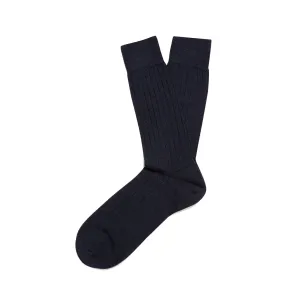 Sunspel Merino Wool Ribbed Socks Navy