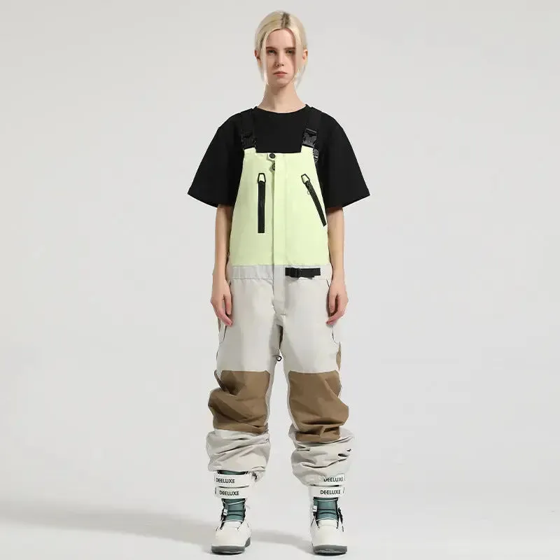 Unisex Colorblock Snowboard Bib Overalls Baggy Ski Pants