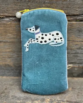 Velvet Glasses Pouch With Dalmation Dog - Pale Blue