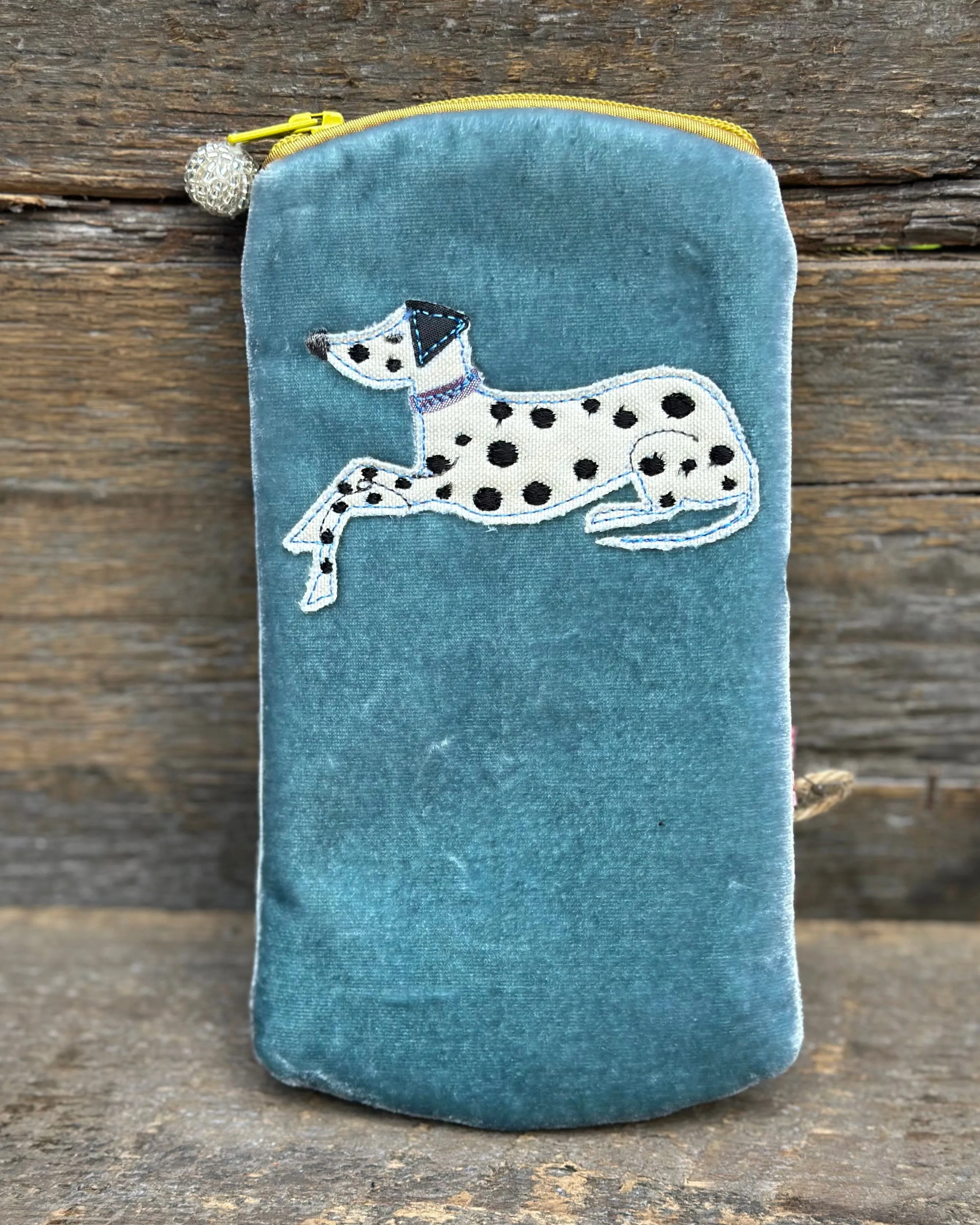 Velvet Glasses Pouch With Dalmation Dog - Pale Blue