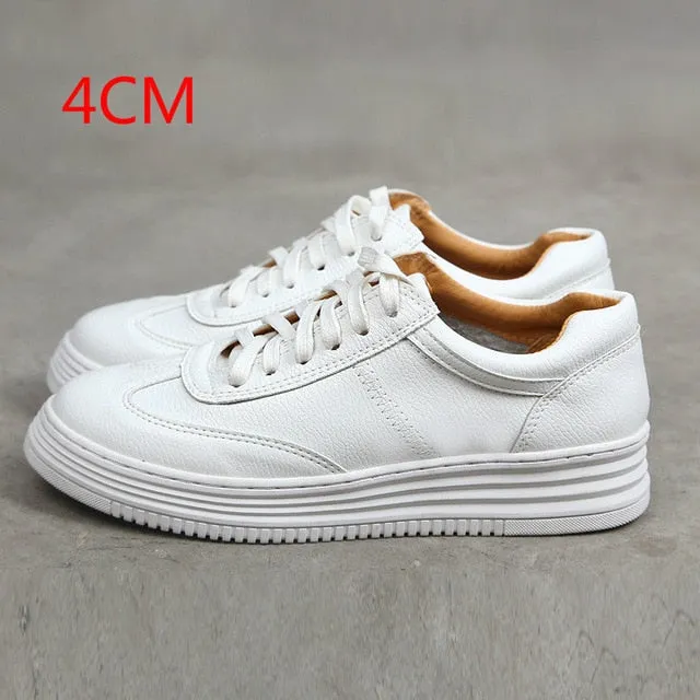 White Split Leather Women Chunky Sneakers