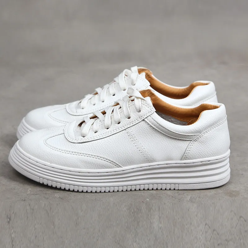 White Split Leather Women Chunky Sneakers