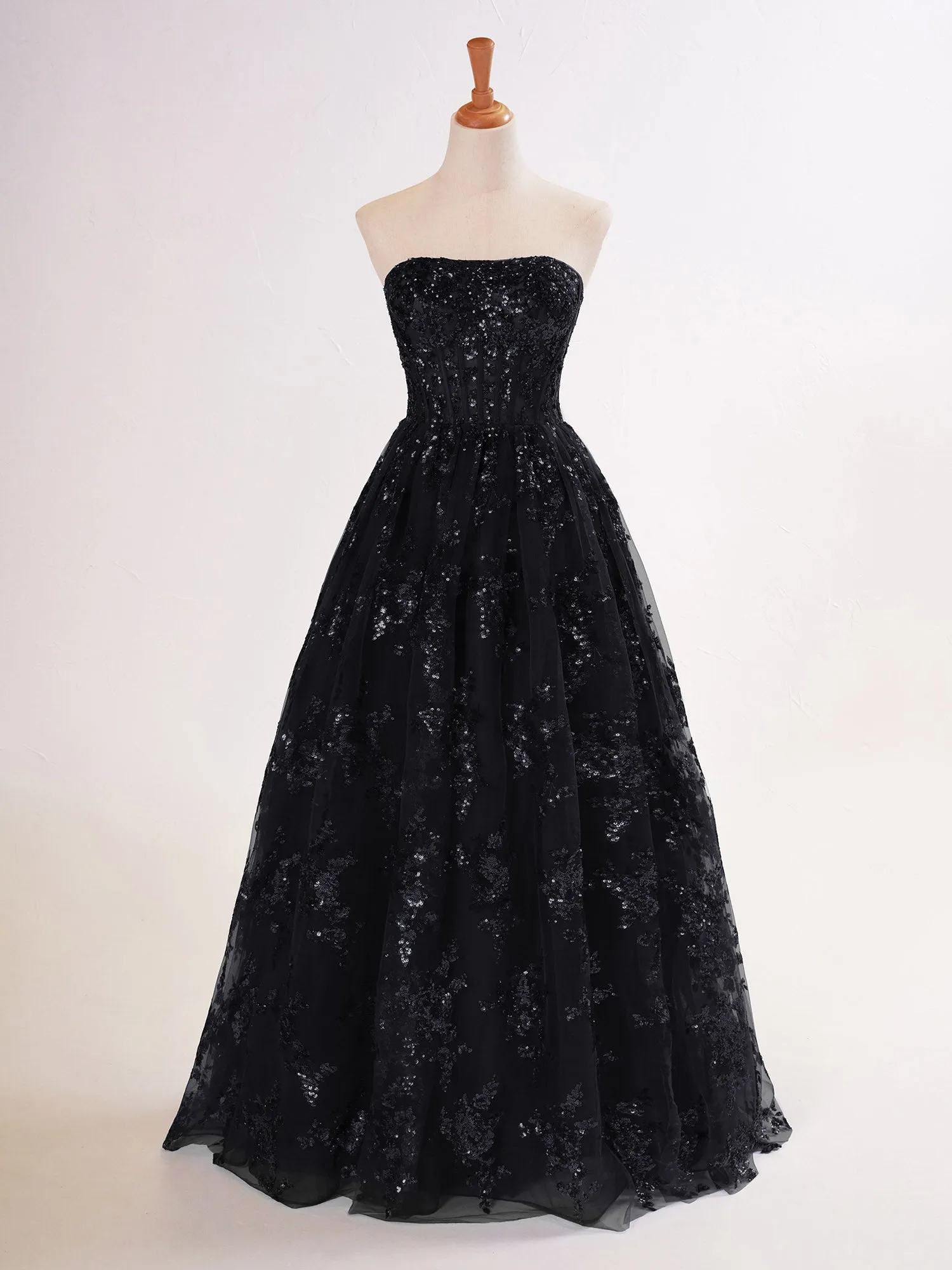 Zara |A-line Sequined Lace Long Prom Dress with Pockets