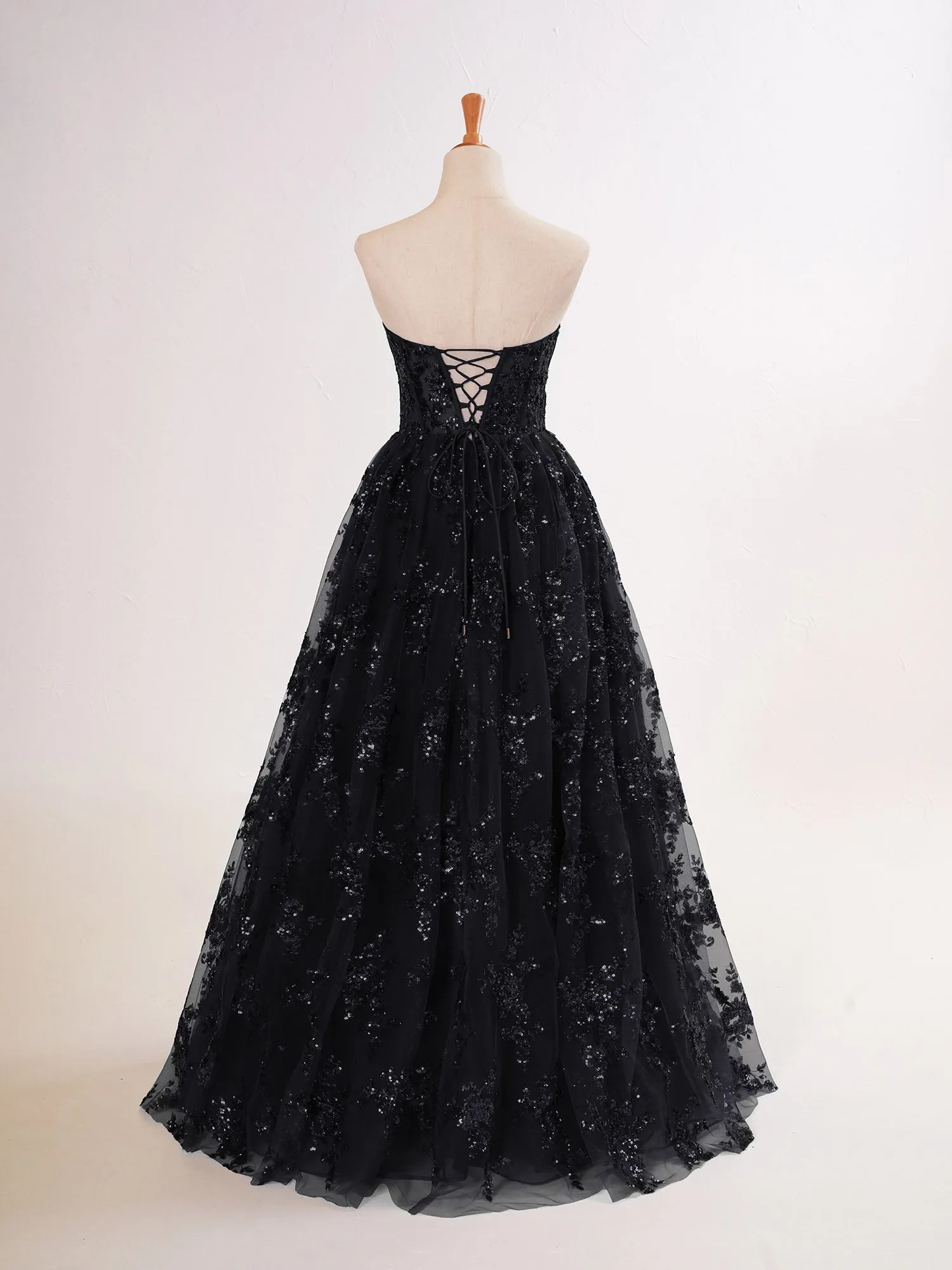 Zara |A-line Sequined Lace Long Prom Dress with Pockets